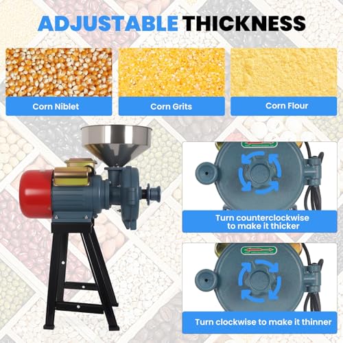 3000W Electric Grain Mill, Heavy Duty Wet ＆ Dry Grinder with Adjustable Thickness for Coarse to Fine Grinding, Commercial Flour Mill for Dry Corn Wheat Rice Soybeans - size: Dry and Wet - Grayish blue