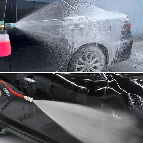 Sooprinse Pressure Washer Gun with Foam Cannon Snow Foam Lance, Short Pressure Washer Gun with Foam Cannon with 1/4 Inch Quick Connector, Power Washer Foam Blaster with Car Wash Mitt, 4000 PSI,1 Liter - color: Black +Green