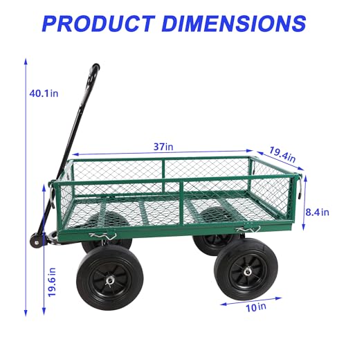 Wagon with Removable Sides - Can be Used in Farms, Warehouses etc - Dump Cart - Solid Green Wheels - color: Green Solid Wheels