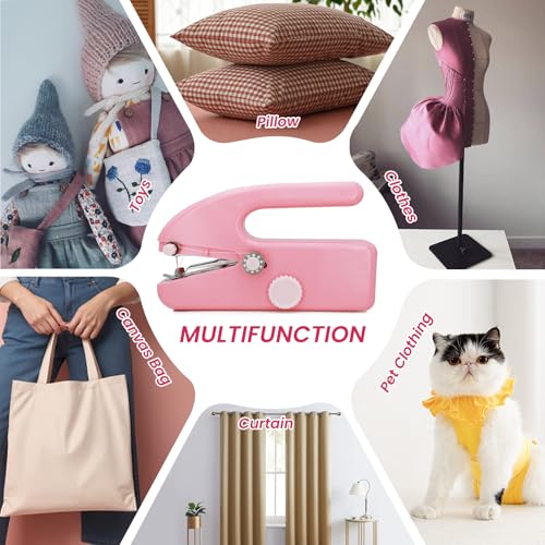 Handheld Sewing Machine, Dual Speed Portable Stitch for Beginners - color: Pink