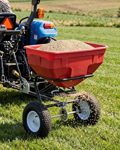 125 LBS Tow Behind Broadcast Spreader, 9.8FT Spread