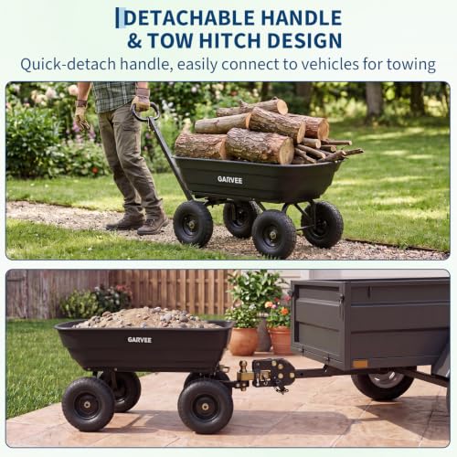 Garvee Garden Dump Cart, 1200lb Heavy Duty Poly Wagon with Pneumatic Tires - size: 1200LBS