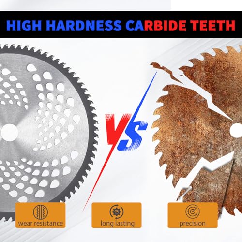 9" x 20T Chainsaw Tooth Brush Cutter Blades, 9" x 36 Teeth Carbide Tipped Blades, 10" x 80T Carbide Tip Blades,Trimmer Blades,1'' / 2.54MM Arbor Size (3 Blades with Adaptor Kits)