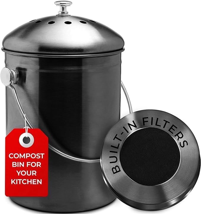 Epica Kitchen Compost Bin for Kicthen Countertops, 1.3 Galllon - Black - color: Black