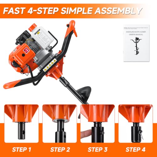 63CC Auger Post Hole Digger with 6" 8" Drill Bits +1 Extension Rod