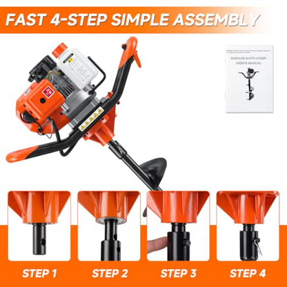 2026 Upgraded 63CC Gas Powered Post Hole Digger, 2000w 2-Stroke Earth Auger with 6" & 8" Bits - color: Orange