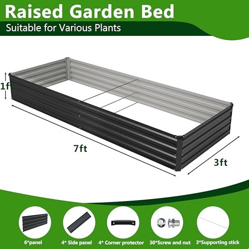 2PCS 7x3x1ft Galvanized Raised Garden Bed,Outdoor Planter Box Metal Patio Kit Planting Bed for Vegetables Flowers Herb,Black - size: 7x3x1(2PCS), style: Black