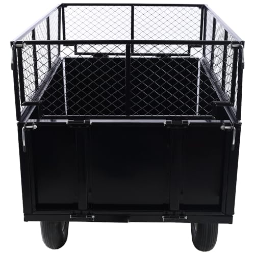 2-in-1 Dumping System ATV Trailer Steel Dump Cart, Heavy Duty Tow Behind Carts, Utility Lawn Garden Trailer with Removable Sides for Tractors, ATV, UTV, Lawn Mowers, 750lbs 22 Cubic Feet, Black