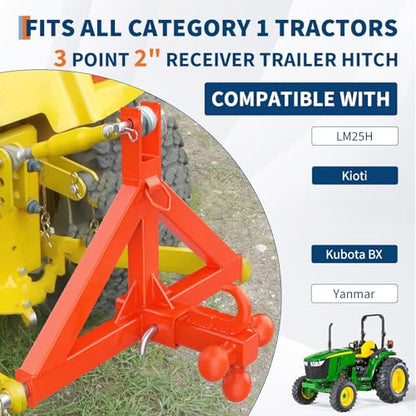 Garvee 3 Point Hitch Receiver with 2 in Receiver, 3 Ball & Hook - color: Orange, size: 32.5"x17.5"