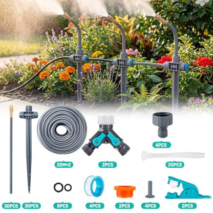 131FT 1/4" Drip Irrigation System with Stakes, 360° Adjustable Watering Kit - size: 131FT