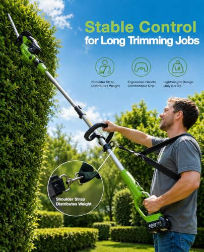TaskStar 2-in-1 Pole Hedge Trimmer: 20 Inch Dual Action Blade 20V Powered