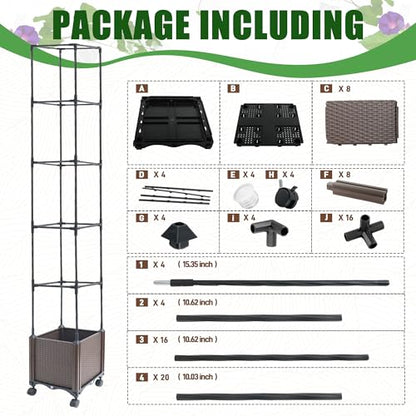 Quibbay Raised Garden Bed Planter Box with Trellis, 74" Self-Watering Tomato Planters for Climbing Plants Vine Flowers Outdoor Patio, Tomatoes Cage with Wheels, 1Pack - size: 5 Floors-11.8*11.8*74IN