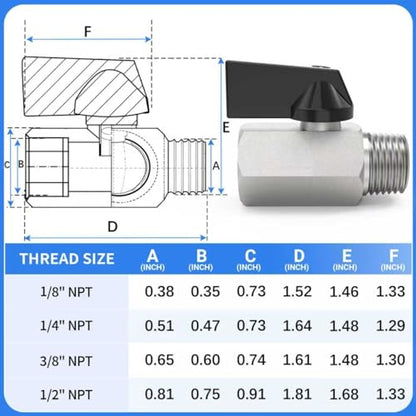 ChillWaves Brass Mini Ball Valve, Shut Off Switch Ball Valve 1/8" NPT Male x 1/8" NPT Female Thread Pipe Fitting(2-PACK) - size: 1/8" MNPT x 1/8" FNPT