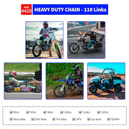 420 Dirt Bike Chain 110 Link with Chain Breaker, Motorcycle Drive Chain for 125cc Mini Bike ATV Pit Bike Go Kart, Heavy Duty 420 Roller Chain Fits for Hon da CRF80F, with 5 Free Master Links - size: 110 Links, style: #420 Chain