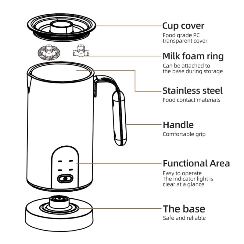 Electric Milk Frother Automatic Hot & Cold Foam Maker Auto Shut-Off Durable Stainless Steel Milk Frother with 4 Functions Enjoy Perfect Milk Froth in 2 Min for Coffee, Latte, Macchiato (Black) - color: Black