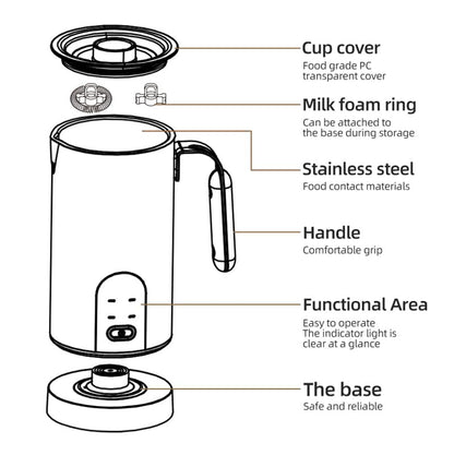 Electric Milk Frother Automatic Hot & Cold Foam Maker Auto Shut-Off Durable Stainless Steel Milk Frother with 4 Functions Enjoy Perfect Milk Froth in 2 Min for Coffee, Latte, Macchiato (Black) - color: Black
