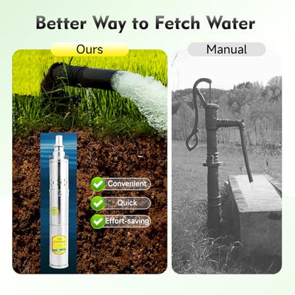 DYRABREST 24V DC Deep Well Submersible Pump 0.5HP 370W Stainless Steel Borehole Pump with 213ft Head 70.62ft³/h Flow Water Pump for Home Agricultural Irrigation