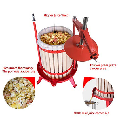 SQUEEZE master Fruit Wine Cider Press - Solid Wood Basket- 4.75 Gallon/18L-T Handle Bar -Fruit Apple Wine Classic Crusher -7 Litre/1.8Gallon Manual Grinder