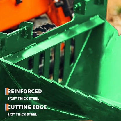 Heavy Duty Stump Bucket for Skid Steer Quick Attach, AR400 Serrated Edge Tree Scoop Digger, Tractor Loader Attachment for Root Removal, Green
