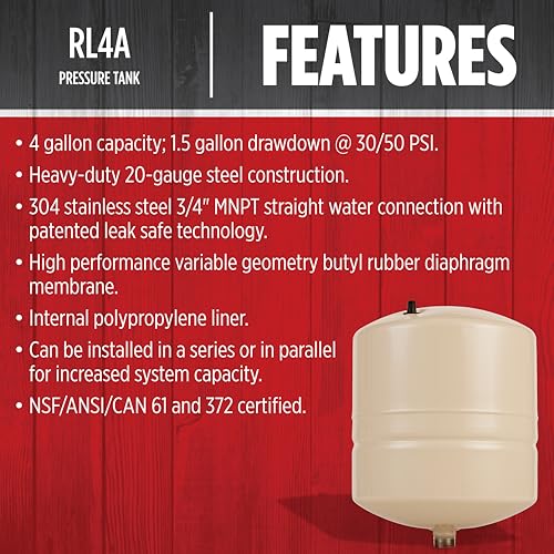 Red Lion RL4A,In-line Pre-Charged Well Pressure Tank, 4 gallon - style: 4 Gallon Inline