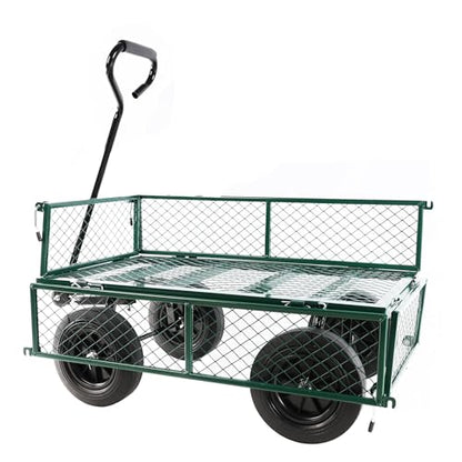 Wagon with Removable Sides - Can be Used in Farms, Warehouses etc - Dump Cart - Solid Green Wheels - color: Green Solid Wheels