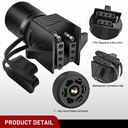 Nilight 7 Pin Round to 4-Way 5-Pin Flat Blade Light Adapter - color: 7Pin to 4&5Pin Trailer Adapter