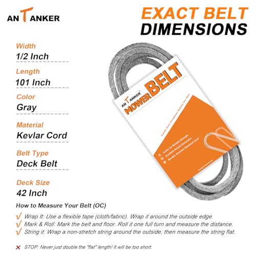 429636 Deck Belt Replacement for Craftsman Poulan Husqvarna AYP 197253 532197253 532429636, Fit for John Dee re M84136 M87323 197253 532429636, 101" Kevlar Belt - size: 197253