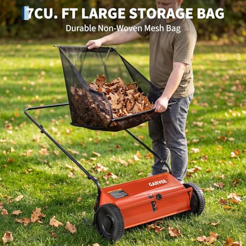 Garvee 26 Inch Push Lawn Sweeper, 7 Cu. ft Grass Cutter Yard Sweeper - color: Orange, size: 26 Inch