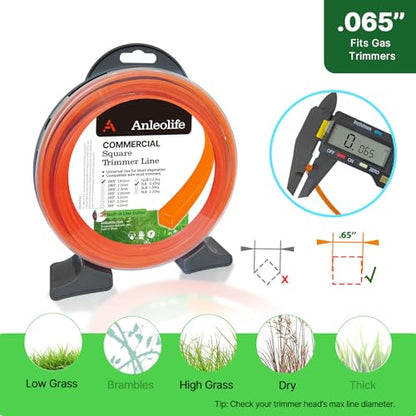 Anleolife .065" Square Weed Wacker String, Electric Trimmers, 370ft 1 lb - color: Commercial, size: 1lb .065"