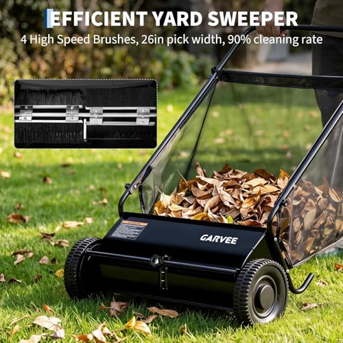 Garvee 26 Inch Push Lawn Sweeper, 7 Cu. ft Grass Cutter Yard Sweeper - color: Black, size: 26 Inch
