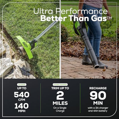 Greenworks 60V 13 in String Trimmer & 540 CFM Blower Combo, 2.5 Ah Battery - size: 60V 13" + 540CFM (4.0Ah), style: Trimmer + Blower Combo