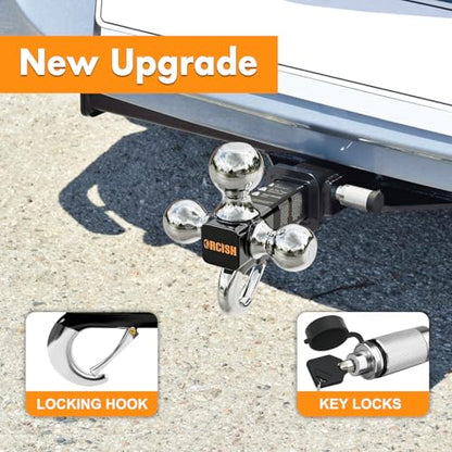 ORCISH Tri-Ball Trailer Hitch Mount with Tow Hook & Lock for 2" Receiver - color: 2"-Standard Plus-Chrome