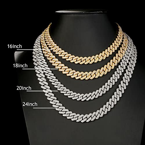 JUNVirtuous Cuban Link Chain Mens Iced Out Miami Cuban Necklace Silver/Gold Bling Diamond Hip Hop Jewelry for Women - color: 18 inch Gold Necklace