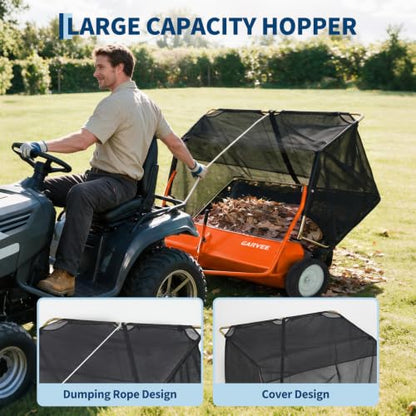 Garvee 48" Lawn Sweeper Tow Behind with 15.89 Cu. ft. Hopper - color: Orange, size: 48 Inch