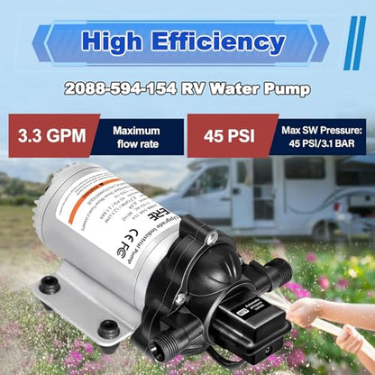 2088-594-154 Industrial Diaphragm Water Pump,115V 45PSI/3.1Bar 3.3GPM/11.4LPM 198GPH Industrial Pump,1/2in Portable Electric Utility Industrial Pump for Beverage and Water Applications - color: Silver3