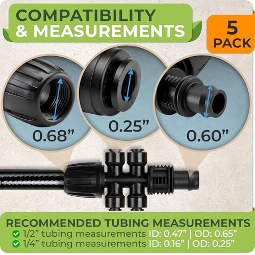 CARPATHEN 1/2" to 1/4" Barbed Tee Quick Connector, 4 Way Fittings, Parts