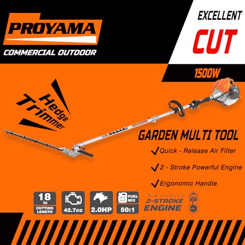 PROYAMA 42.7cc 5 in 1 Gas Powered Hedge Trimmer, Weed Eater, Pole Saw