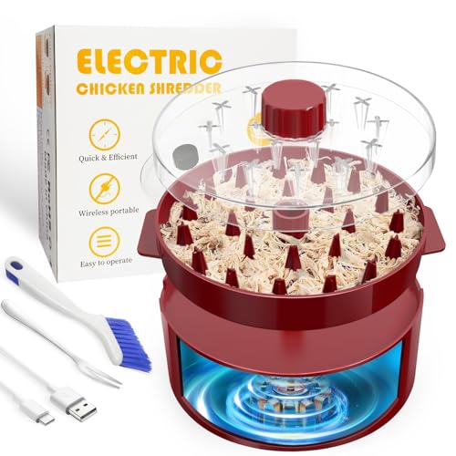 Electric Chicken Shredder, Automatic Chicken Breast Grinder Meat Shredder, USB Rechargeable Visible Meat Shredder Tool Twist Machine, with Brush & Fork, Suitable for Pork, Dishwasher Safe (Red) - color: Red