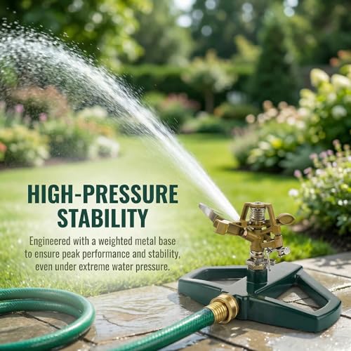 Impact Lawn Sprinkler, 360 Rotating Pulsating Metal Base for Yard & Garden