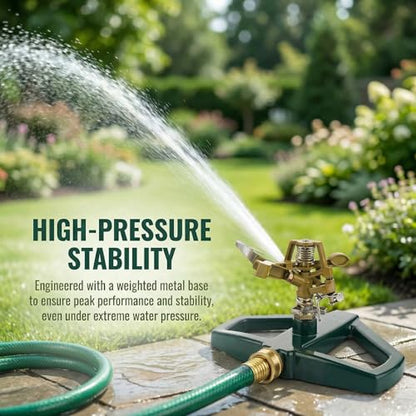 Impact Lawn Sprinkler, 360 Rotating Pulsating Metal Base for Yard & Garden