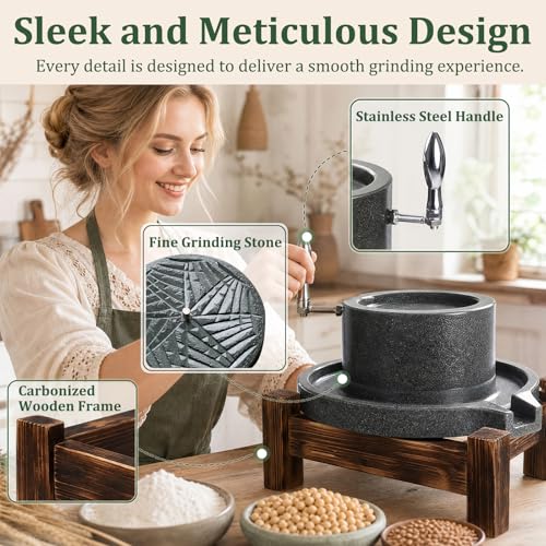 7.8×11.8in Manual Stone Grain Mill with Stainless Steel Handle for Flour