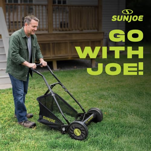 Sun Joe Manual Push Reel Lawn Mower with 6.6-Gal Grass Catcher, 16-Inch Cutting Width - Heavy-Duty Yard Trimmer Machine for Gardening Care and Maintenance, MJ500M - size: 16 in