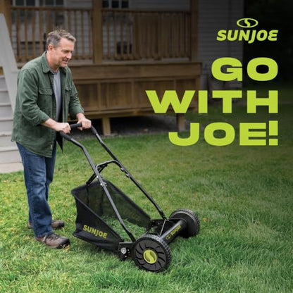 Sun Joe Manual Push Reel Lawn Mower with 6.6-Gal Grass Catcher, 16-Inch Cutting Width - Heavy-Duty Yard Trimmer Machine for Gardening Care and Maintenance, MJ500M - size: 16 in