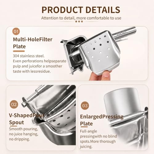 Lemon Squeezer, Stainless Steel Orange Juice No Pulp Juicer Press
