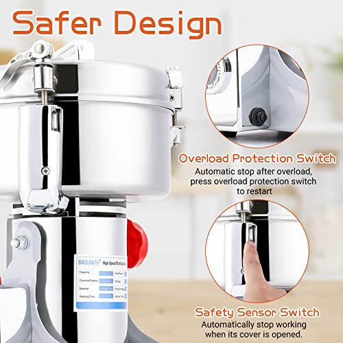 Electric Grain Mill 1000g High-speed Grain Spice Herb Grinder 2600W Dry Grinder Machine 304 Stainless Steel Superfine powder High-speed Grain Mill 36000r/min for Kitchen Home and Commercial - size: 1000G