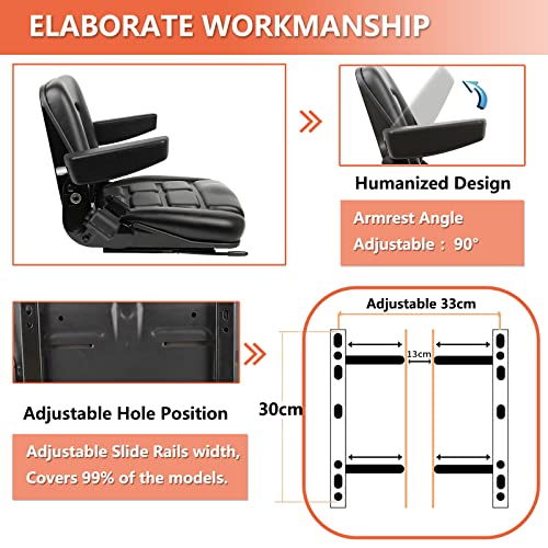 Universal Forklift Seat, Tractor Seat with Micro Switch,Armrest And Safety Belt,for Tractor,Excavator Skid Loader Backhoe Dozer Telehandler