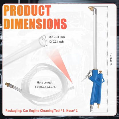Elbow Air Cleaning Gun for Car Detailing & 3.93Ft Hose,High Pressure Pneumatic Air Spray Gun for Detail Dust Cleaning,Siphon Spray Car Engine Cleanings Guns for Narrow Space