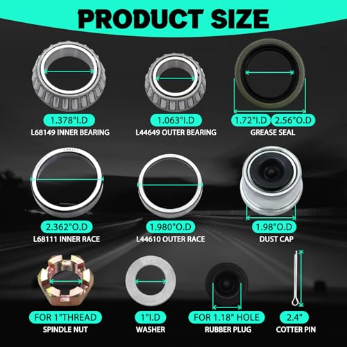 2 Sets 3500lb Trailer Bearing Kit L68149 L44649 Trailer Axle Kit,Boat Trailer Bearing Kit 171255TB Seal Fits for 1-3/8'' to 1-1/16'' Trailer Wheel Bearings 1.98" Dust Caps and Rubber Plugs Cotter Pins - color: l68149-2Sets