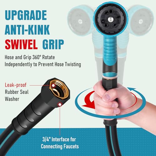Garden Hose 35 ft x 5/8" with Nozzle, Water Hose Heavy Duty Flexible, Lightweight Kink-less Hybrid Hose with Swivel Handle, Male to Female Fittings (Blue, 35FT) - color: Blue, size: 35ft