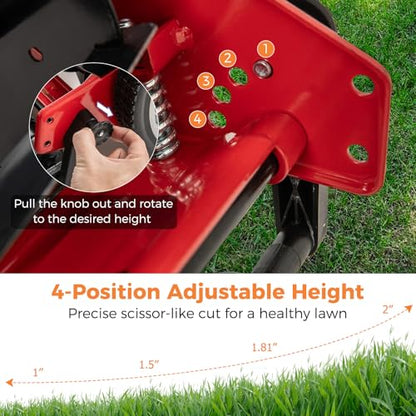 16" Manual Rear Mower, Push Lawn Mower with 5 Steel Blades, Adjustable Cutting Heights & Grass Catcher Bag, Walk-Behind Grass Cutter Lawn Sweeper for Garden, Park & Yard (Red) - color: Red, size: 16"